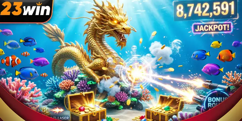 Bắn cá Rồng Vàng là một trong những trò chơi nổi bật với hình ảnh rồng biển khổng lồ xuất hiện như boss đặc biệt